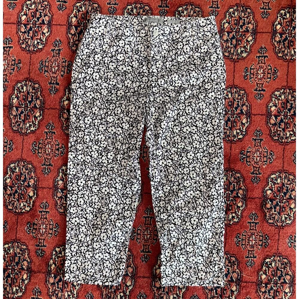 Liz Claiborne 8 Sloane Fit Black & White Floral‎ Print Stretch Cotton Pants